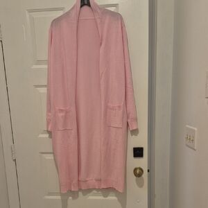 Pink Open Front Long Cardigan Sweater